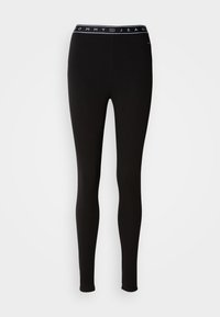 Μαύρο κολάν από ελαστικό υλικό, με ζώνη μέσης με το εμπορικό σήμα "TOMMY JEAN" σε λευκό κείμενο. Σχεδιασμένο με εφαρμοστή σιλουέτα.