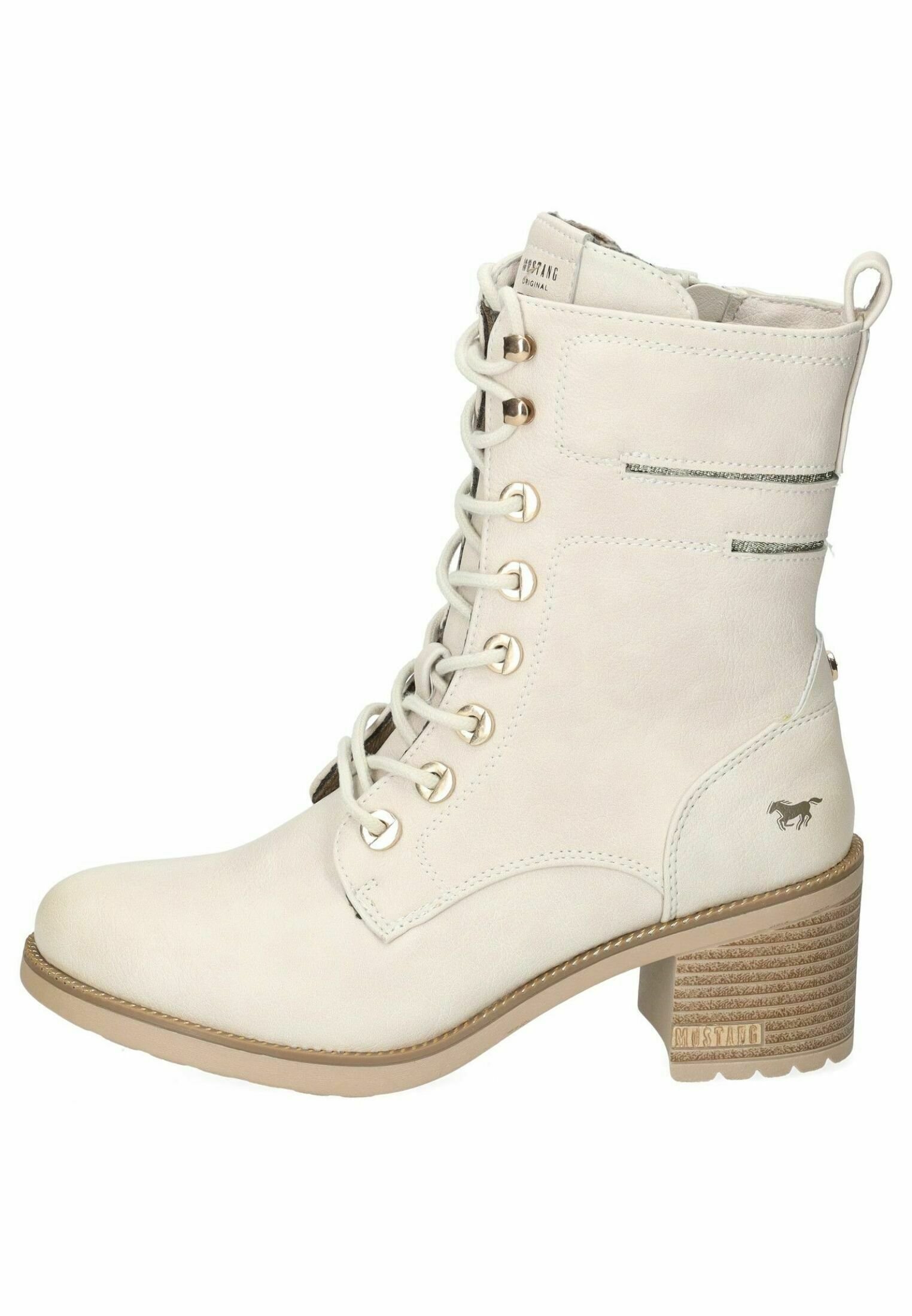 Bottines Plates Blanches Femme Ma Mie à Lacets - Bout Doré - Pointure 6 US