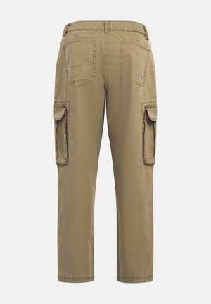Pantalones cargo en algodón caqui con corte recto. Cuenta con dos bolsillos laterales, dos bolsillos traseros y una cinturilla cosida. Textura suave.
