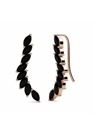 Schwarze, marquisenförmige Steine, die in roséfarbenem Metall gefasst sind. Jedes Ohrgerät verfügt über ein elegantes Design mit abwechselnder Steinplatzierung für visuelles Interesse.