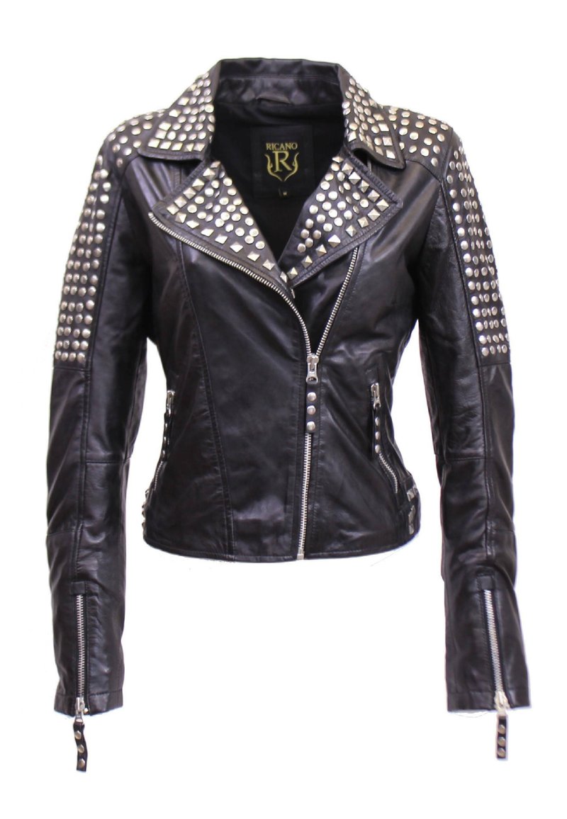 Giubbotto Ecopelle Donna Borchie Giacca Nera Motivi YXYECEIPENO