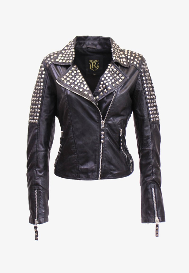 Giubbotto Ecopelle Donna Borchie Giacca Nera Motivi YXYECEIPENO