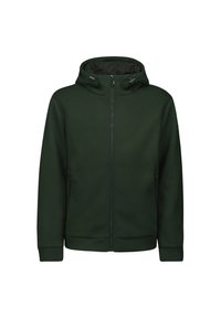 Groene zip-up hoodie van textuurstof, met een hoge kraag, twee zijzakken en elastische cuffs.