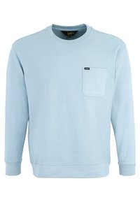 Ljusblå långärmad sweatshirt med rund hals och bröstfickan samt en liten svart Lee-logotyp på fickan.