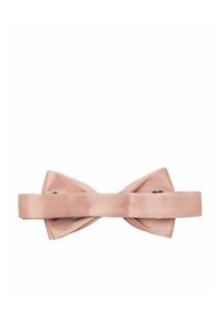 Cravatta a farfalla in satin rosa con una texture liscia. Presenta una forma classica a farfalla e una cinghia regolabile con chiusura in metallo nero.