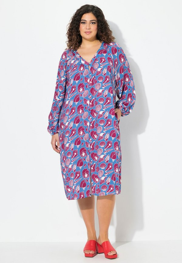SEASHELL PRINT BALLOON SLEEVE BUTTON DOWN - Blusenkleid