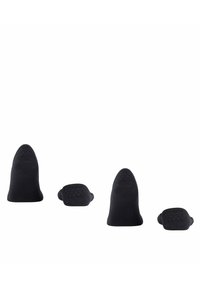 Schwarze Silikon-Schutzabdeckungen in unterschiedlichen Höhen, mit glatter Oberfläche, abgerundeter Oberseite und flachem Boden, gestaltet für ergonomischen Sitz.