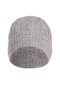 Hall hallatud palmikmustriga kootud nokkmüts, millel on soonilised ääred ja pehme tekstuur, loodud tihedalt pead ümbritsemiseks.