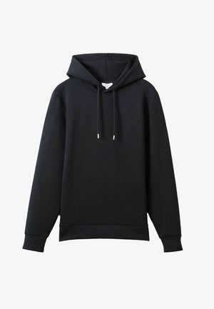 Svart huvtröja i mjukt tyg, med dragsko i huvan, långa ärmar och en avslappnad passform med ribbat muddar och nederkant.