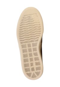 Suola della scarpa in gomma beige, caratterizzata da una superficie testurizzata con un motivo ondulato, un grip a reticolo e bordi arrotondati per il comfort.