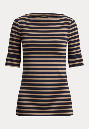 Lauren Ralph Lauren, STRIPED STRETCH COTTON BOATNECK TEE - Μπλουζάκι με στάμπα - navy/ camel
