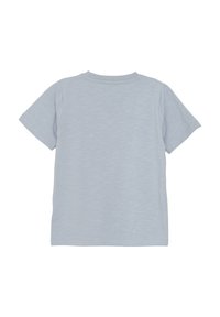 Helles graues T-Shirt mit kurzen Ärmeln und rundem Halsausschnitt, aus weichem, strukturiertem Stoff gefertigt, mit einem einfachen, glatten Design ohne grafische Details.
