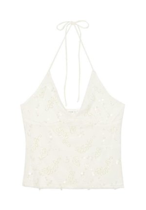 Stradivarius, EMBROIDERED SEQUIN HALTER TOP - Débardeur - white