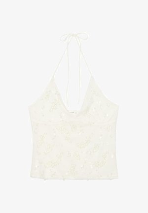 Stradivarius, EMBROIDERED SEQUIN HALTER TOP - Débardeur - white