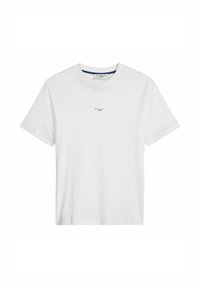 T-shirt blanc à manches courtes et col rond avec un petit texte centré "Marc O'Polo DENIM" sur la poitrine.