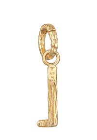 Guldfärgad metallberlock i en minimalistisk 'L'-form med en texturerad yta och en hamrad ögla för fäste. Märkt med "925" och "A9."