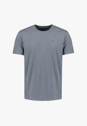 Graues Kurzarm-T-Shirt aus weicher Baumwolle. Hat einen Rundhalsausschnitt und ein dezentes Logo auf der Brust. Sanfte Textur mit regular Fit.