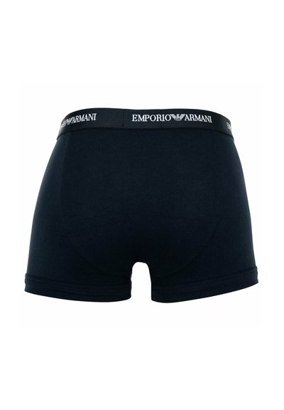 Zwarte boxershorts voor mannen met een elastische tailleband met het merk "EMPORIO ARMANI" en logo in witte letters.