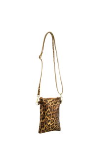 Leopardprint tværkendtaske med guldfarvet hardware, lavet af glat kunstlæder, rektangulær form, med en slank justerbar rem.