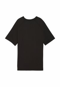 Sort t-shirt med korte ærmer, lavet af et glat stof med rund hals og raglan-ærmer, med et rent, minimalistisk design.