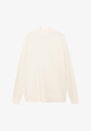 Crème-kleurige, langmouwen turtleneck trui met een losse pasvorm, zachte textuur en minimalistisch ontwerp. Heeft een hoge halslijn en geribbelde manchetten.