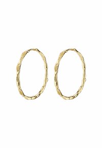 Gold hoop øreringe med et tekstureret, organisk design, der har en let snoet form og uregelmæssige overfladedetaljer.
