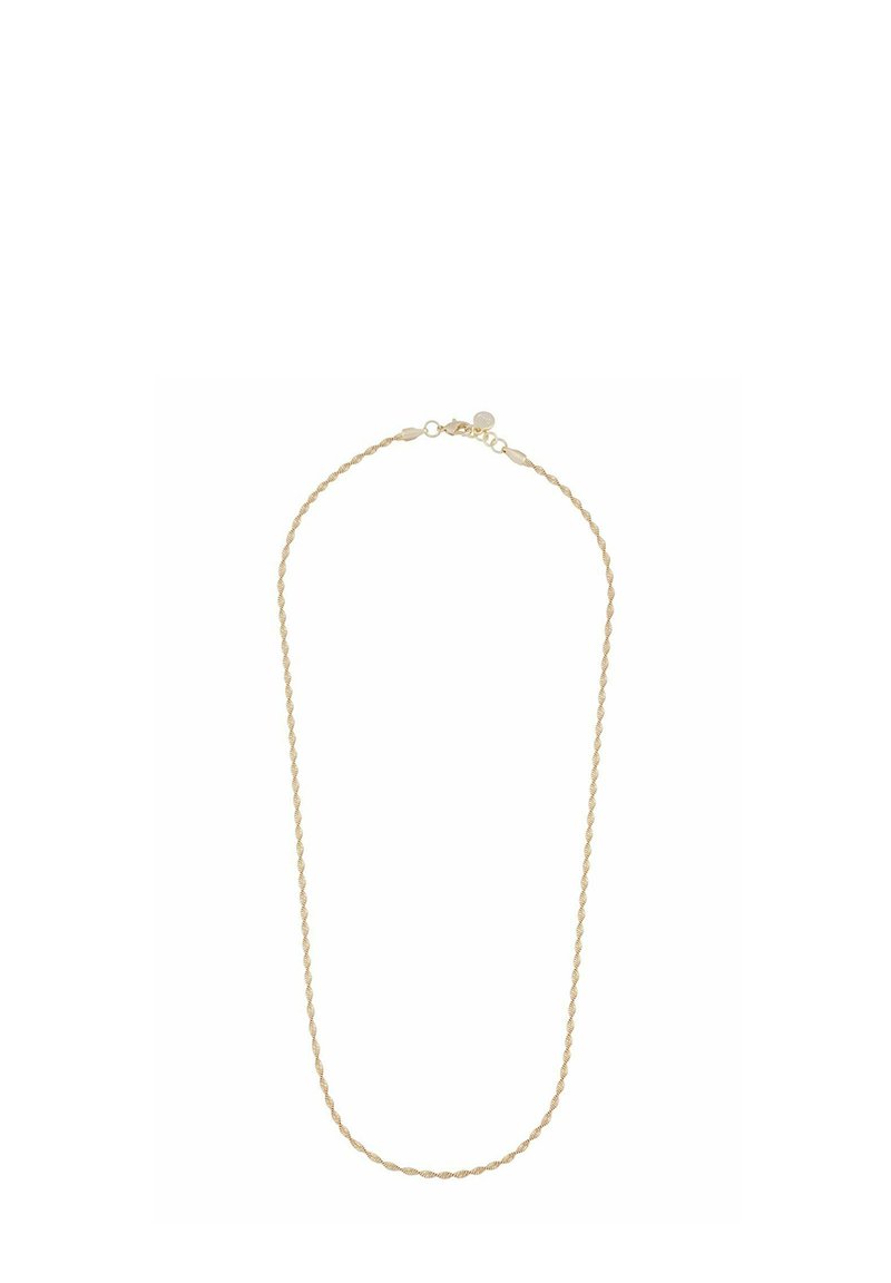 Guldtonad halsband med en vriden design. Har en subtil textur och ett lås bak för säker stängning.