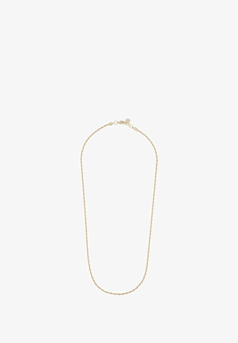Guldtonad halsband med en vriden design. Har en subtil textur och ett lås bak för säker stängning.
