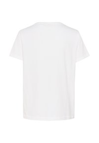 T-shirt blanc à manches courtes en coton. Encolure ronde, coupe droite, texture lisse, sans logos ni motifs visibles.