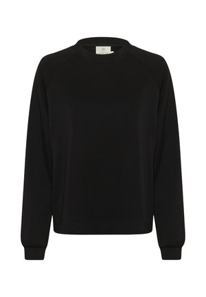 Felpa nera con colletto rotondo, maniche raglan e polsini a costine. Realizzata in tessuto morbido, con una texture liscia e un design minimalista.