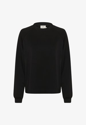 Zwarte sweatshirt met ronde hals, raglanmouwen en geribbelde manchetten. Gemaakt van zacht materiaal, met een gladde textuur en een minimalistisch ontwerp.