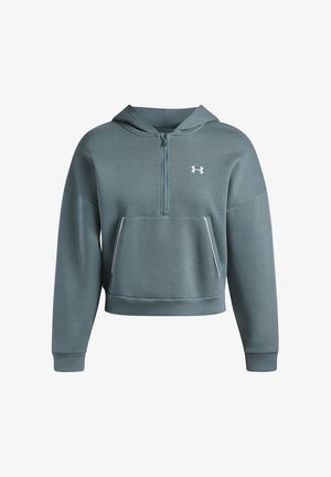 Zielono-niebieski, krótkie bluza z długim rękawem, z półzamkiem z przodu, przednią kieszenią i białym logo na klatce piersiowej. Wykonana z miękkiego, teksturowanego materiału.