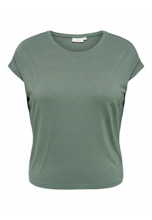 Groen cropped top met korte mouwen, subtiel metalic draadje, ronde halslijn en een losse pasvorm.