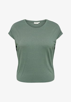 Kortermet grønn croptop med subtil metallisk tråd, rund hals og en avslappet passform.