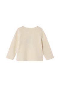 Helles Langarmshirt aus weicher Baumwolle, mit rundem Ausschnitt und lockerer Passform. Keine Muster oder Verzierungen sichtbar.