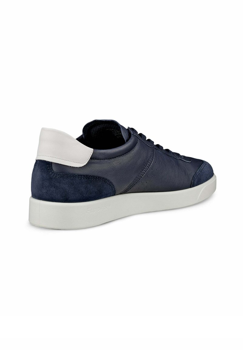 Marineblaue Ledersneaker mit einer Wildlederakzent, abgerundeter Zehenpartie,weißer Gummisohle und kontrastierendem weißen Ferseneinsatz. Verfügt über perforierte Details an den Seiten.