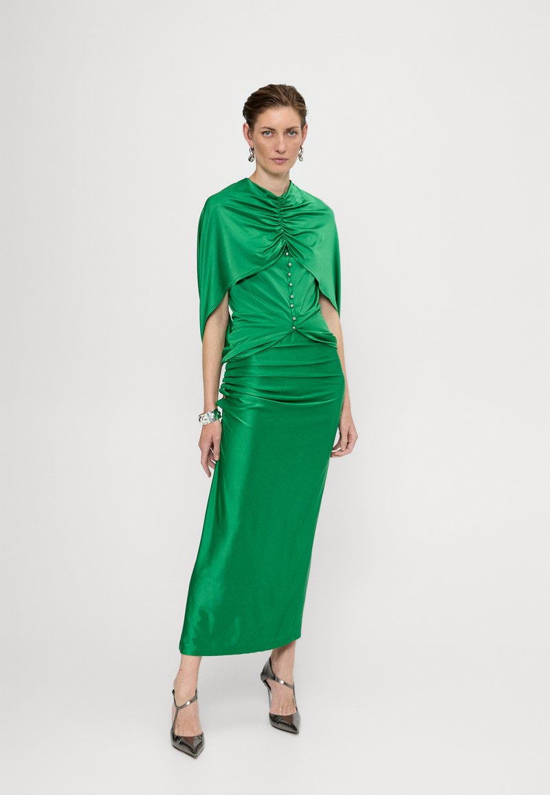 slim fit dress slacks PACO RABANNE WOMEN Robe Long Dress Green  MAISONDEFASHION.COM