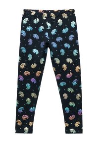 Strak passende legging in zwart met iriserende eenhoornontwerpen. Beschikt over een elastische tailleband, een zachte textuur en meerkleurige accenten door het hele ontwerp.