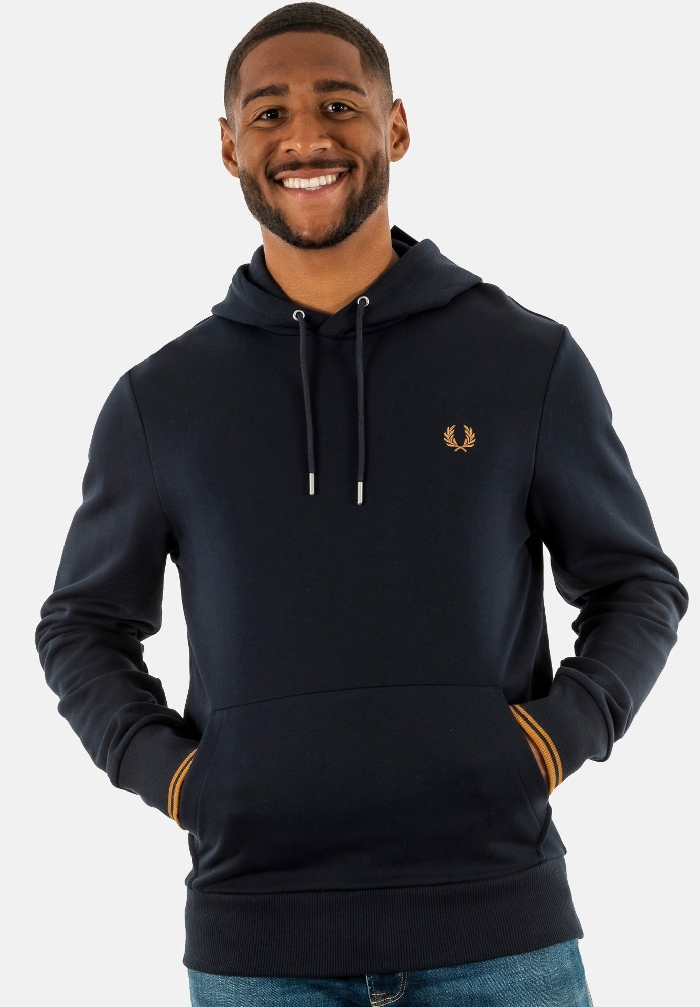 Cremallera Sudadera Fred Perry Con Capucha Sudadera Beis Claro Sin