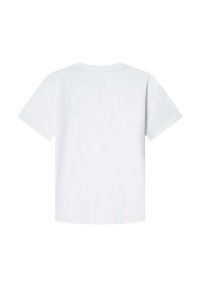 T-shirt en coton blanc avec des manches courtes, col rond et une texture lisse et uniforme. Aucun motif ou accent n'est visible à l'arrière.