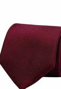 Bordeaux geklede stropdas met een geweven patroon, voorzien van een gladde afwerking en een traditionele lange vorm. Ideaal voor formele gelegenheden.