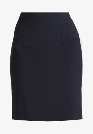 Merevaigist valmistatud kootud seelik, sujuva kangaga, kitseneva siluetiga, millel on ees taskud ja diskreetsed õmblused, mis tagavad elegantse struktuuri.