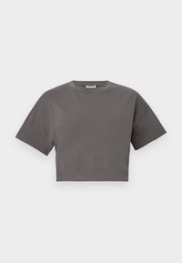 NMALENA O NECK SEMICROP - Jednoduché tričko - charcoal gray
