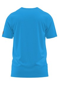 Korte mouw t-shirt in een levendige blauwe kleur, gemaakt van gladde stof met een ronde hals en een subtiel patroon. Heeft een klein logo op de mouw.