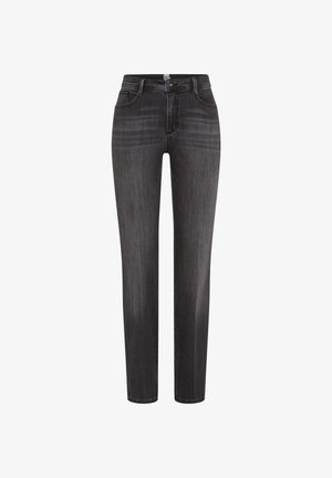 Jeans grigio scuro con vestibilità a gamba dritta, design a cinque tasche e sfumature sottili. Realizzati in denim con una consistenza liscia. Chiusura con bottone in metallo.