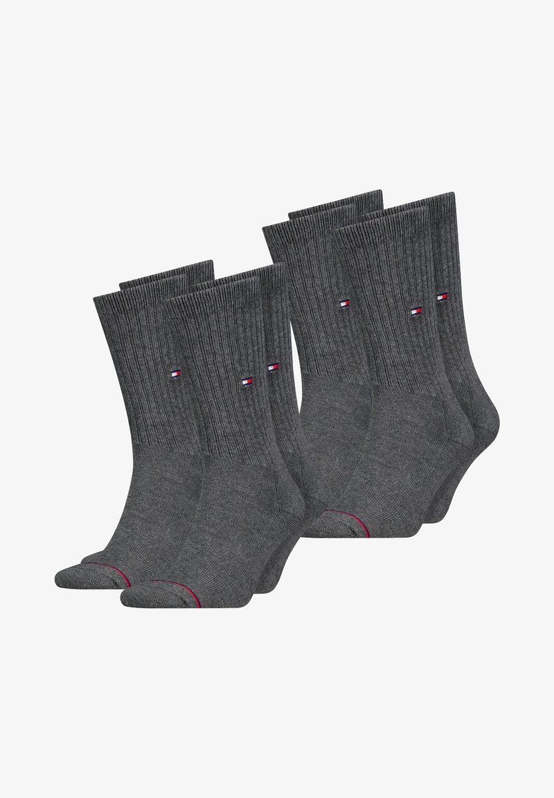 Grijze geribde sokken, met een design met een gekleurde streep bij de teen en kleine logo-accenten. Zes paar inbegrepen, gemiddelde lengte.