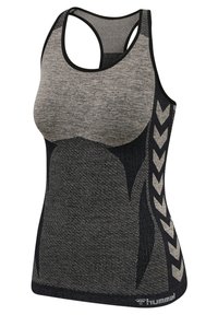 Schwarz-graues Racerback-Top aus strukturiertem Stoff, mit tailliertem Schnitt und Chevron-Akzenten an den Seiten.