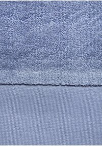 Blue textile featuring two textures: a soft, fuzzy terrycloth top and a smooth knit bottom, both in a consistent light blue shade.