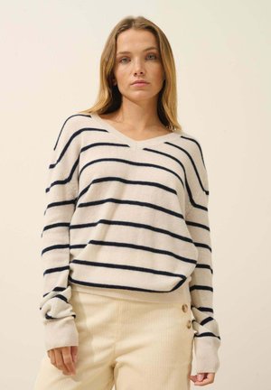 CELIMEE TWO-TONE V-NECK  - Jersey de punto - navy/ivory