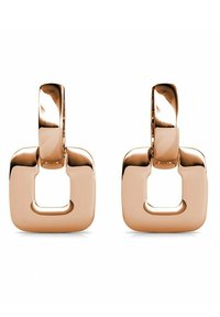 Orecchini in oro rosa con design a forma di quadrato e un'apertura al centro, finitura lucida e chiusure a cerniera per una vestibilità sicura.